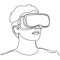 VR Technology Coloring Page With Minimalist Profile Portrait Headset And Continuous Outline Isolated on a Transparent or White Background © WeblyWork