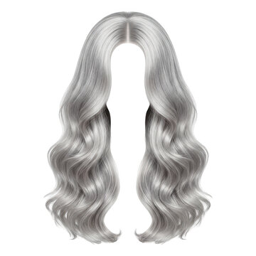 Flowing long wavy silver hair extension with extensions, hairstyle