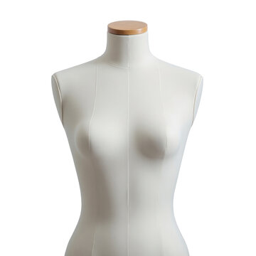 Empty female dress form mannequin torso with wood neck cap for clothing display