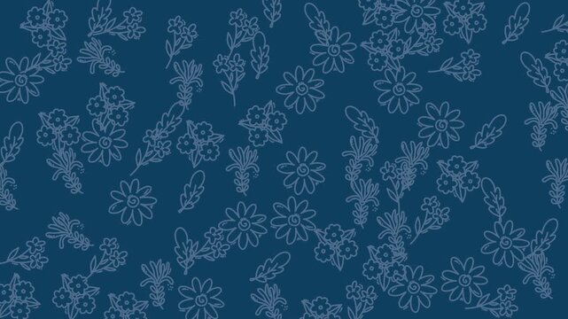 Seamless pattern background with hand drawn floral elements in blue and white.