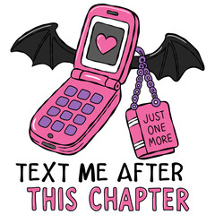 This chapter pink flip phone with bat wings and book charm