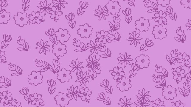 Seamless pattern background with hand drawn purple flowers on a light purple backdrop.