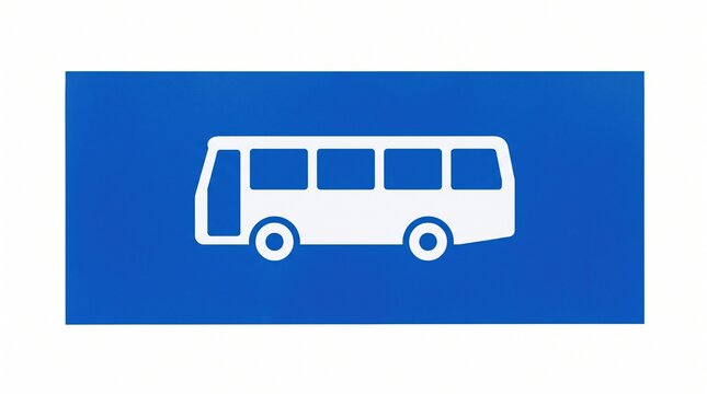 Blue rectangular bus station informational sign isolated on white.