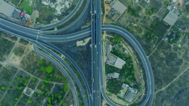 Top Down Aerial View Of Highway Cloverleaf Interchange In Dhaka