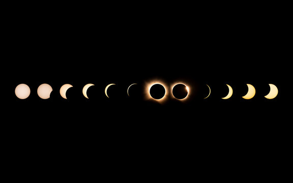 Composite image of the phases of a total solar eclipse in August 2026 over Spain