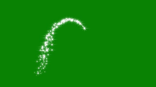 Luxury white glitter sparkle fairy dust burst with glowing star particles and twinkling shimmer line doodle stars on green screen 4k loop
