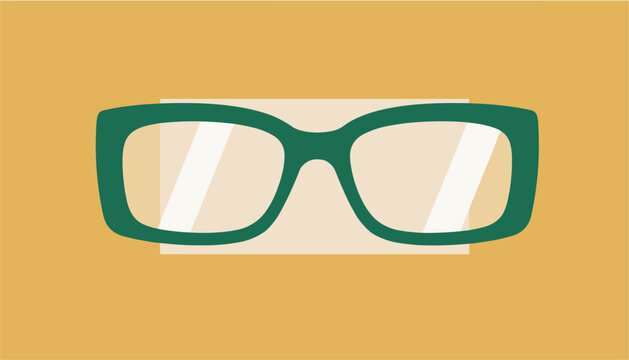 Stylish thick rimmed green glasses with rectangular lenses showcased against a warm yellow background as a smart accessory.