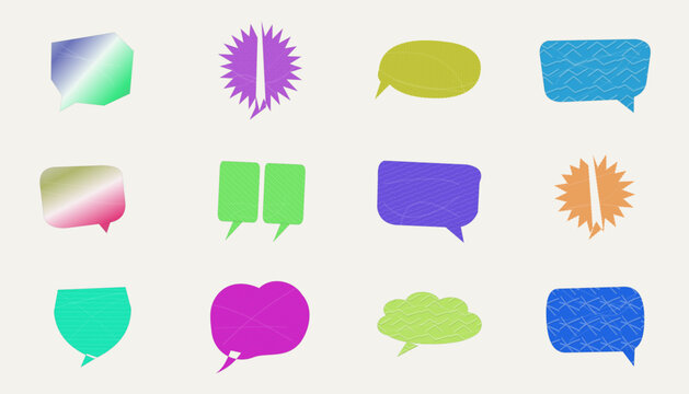Colorful speech bubble and thought bubble graphic design collection with transparent background