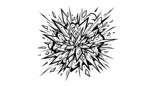 Dynamic artistic rendering of crystalline fragments bursting outward in a sharp energetic explosion depicting a chaotic shattering effect with pointed shards and radiating lines suggesting rapid