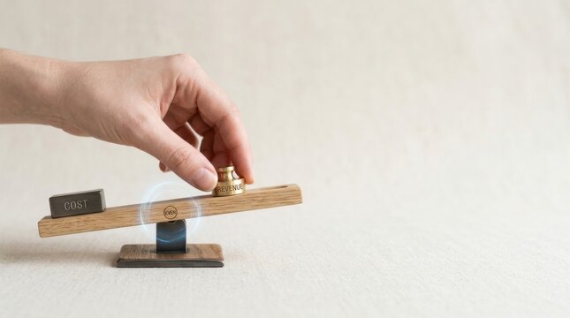 Business break-even visualized as the exact point where income finally balances operating cost for financial stability
