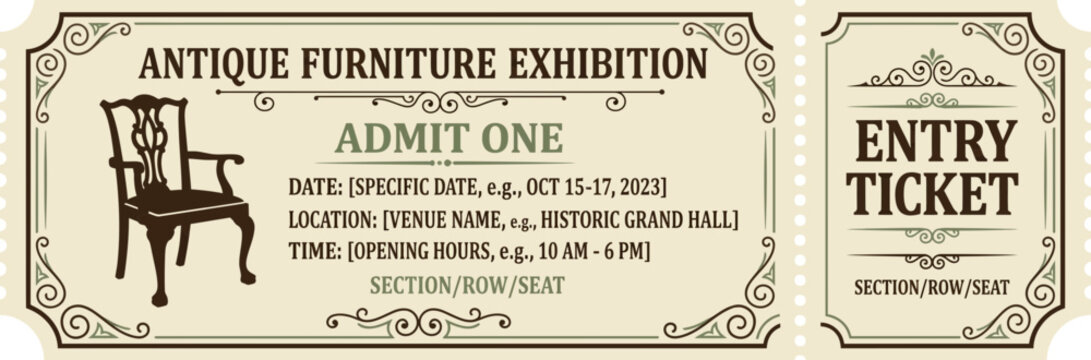 Antique Furniture Exhibition Entry Ticket Isolated