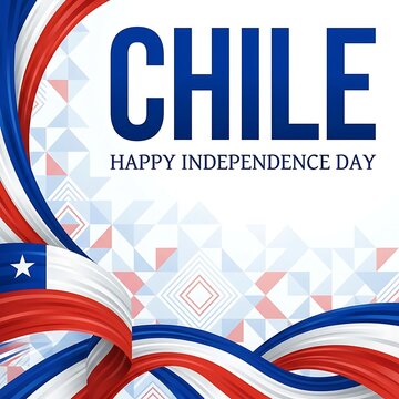 Chile independence day celebration greeting card with waving flag ribbons isolated on white background