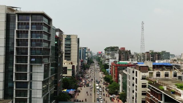 Aerial View Of Commercial District  Heavy Vehicle Flow at Dhanmondi Dhaka