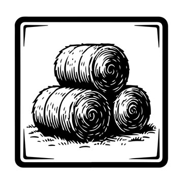 Vintage hay bales icon in field vector agricultural straw stack illustration