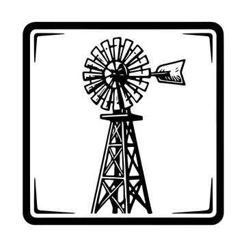 Vintage farm windmill icon with metal blades vector agricultural turbine illustration