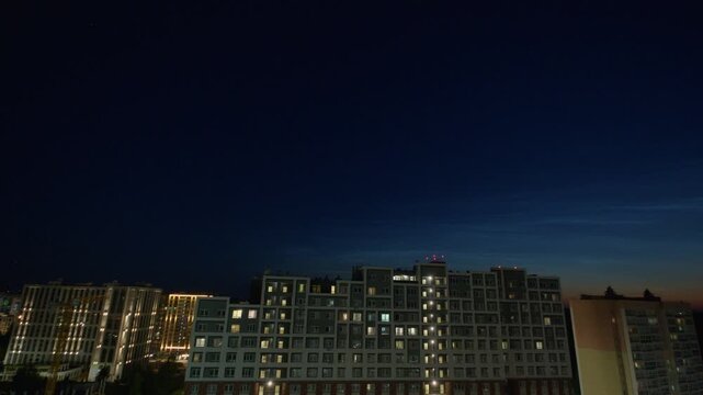 Timelapse of the noctilucent clouds over the urban area