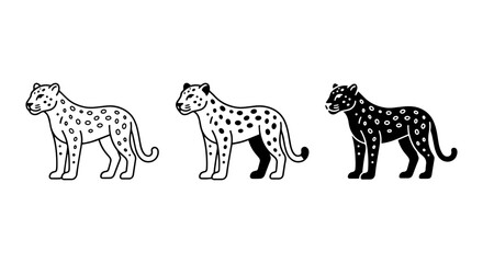 Naklejka premium Leopard Vector Set, Stylized Big Cat Icons, Black and White Animal Graphics, Wild Nature Collection