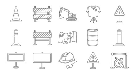 Fototapeta premium Construction site traffic control and safety barrier icons