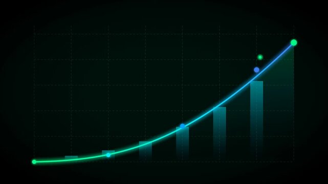 Visual Representation of Exponential Growth in a Chart with Dark Background and Dynamic Elements for Scientific and Educational Use
