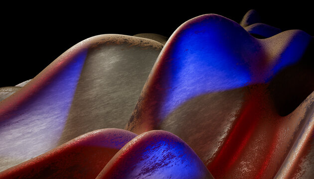 Abstract 3d digital artwork with colorful flowing shapes and textured