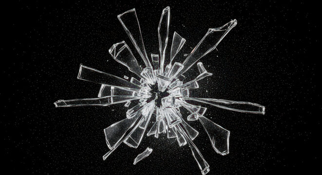 Shattered Glass Shards Exploding on Black Background - High Quality Co