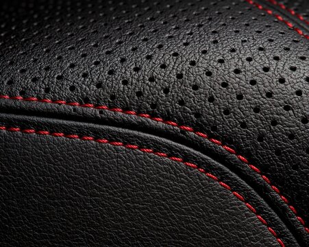 Black Leather Seat Detail with Red Stitching