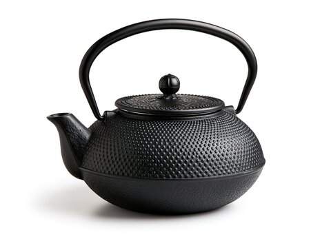 Black Cast Iron Teapot with Textured Surface and Handle