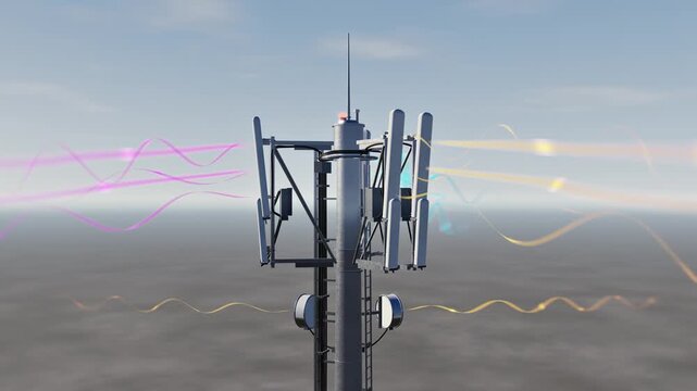 5G 6G Cell Tower with Wireless Signal Transmission Waves