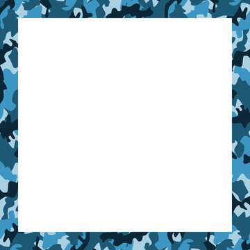 Blue Camouflage Square Frame, blue Camo Pattern Border Illustration