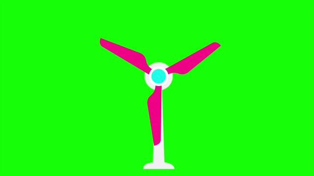 Modern Pink Wind Turbine Animation On Green Screen Background
