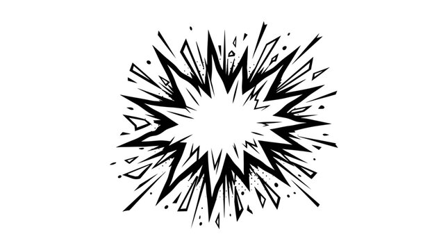 Explosion burst comic book style graphic element with sharp rays and fragmented pieces radiating outwards from a central point conveying energy movement and impact dynamism suitable for abstract
