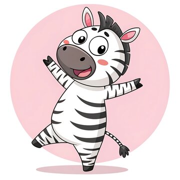 Happy cartoon zebra waving arms cheerfully