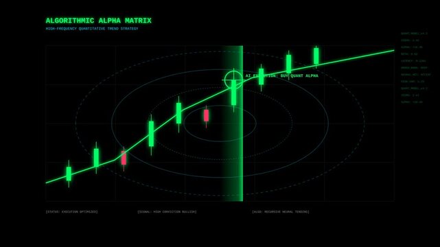 Abstract Visualization of Algorithmic Alpha Matrix Showing Quantitative Trends in 16x9 Format with 4K Resolution Ideal for Data-Driven Insights and Analyses