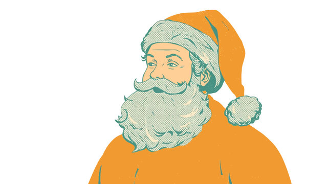 Vintage Santa Claus vector illustration, retro Christmas character with beard and hat, nostalgic holiday greeting card graphic