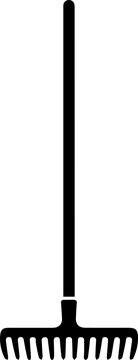 Garden rake silhouette icon with long handle isolated on transparent background.