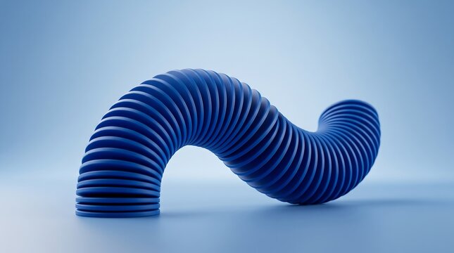 Abstract 3d render of a blue wavy flexible tube or slinky toy structure on a soft blue background