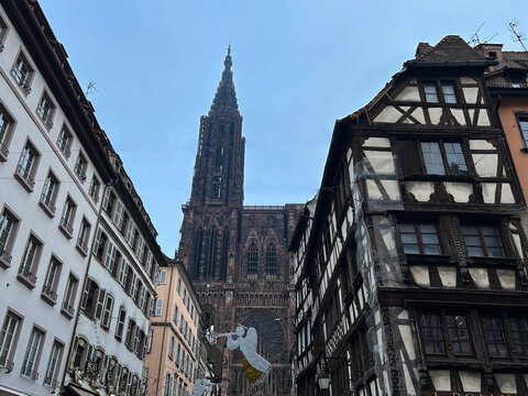 View of Notre Dame de Strasbourg on a winter day. France.