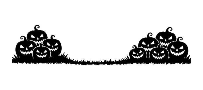 Halloween Jack O Lantern Pumpkin Silhouette Border with Scary Smiling Faces
