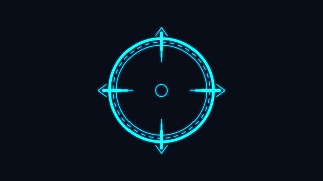 Tactical crosshair HUD vector motion graphic showing a rotating blue tech targeting reticle for sci-fi video game interfaces