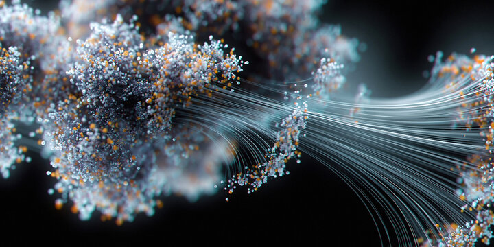 Abstract organic data stream particle network technology blue glowing