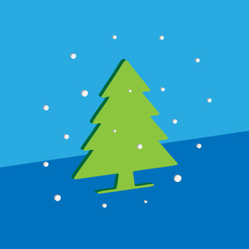 Minimalist Christmas Tree Vector Graphic on Blue