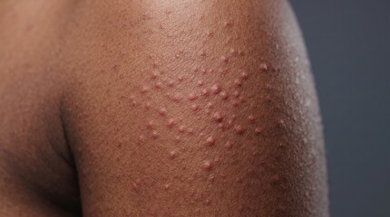 Naklejka premium Close up of keratosis pilaris chicken skin or heat rash bumps on African American dark skin shoulder