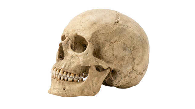 Human skull profile view isolated on transparent background