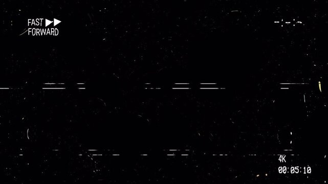 Old retro tape fast forward VHS animation with noise and dynamic scratch on transparent background, camcorder overlay, overlay footage. 4K Video