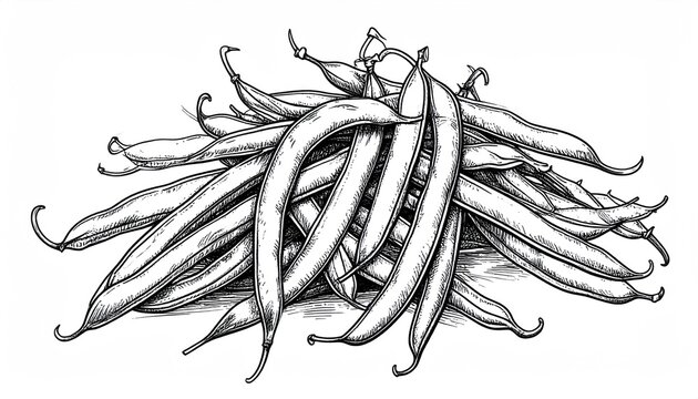 Large pile of hand drawn fresh green beans.