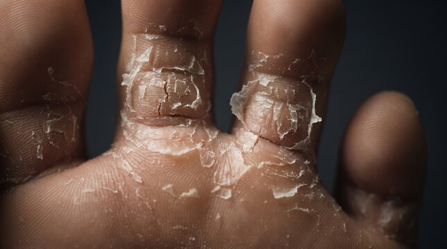 Macro Close Up of Toes with Severe Peeling Skin Keratolysis Exfoliativa or Athlete Foot