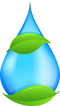 Blue water drop with green leaves