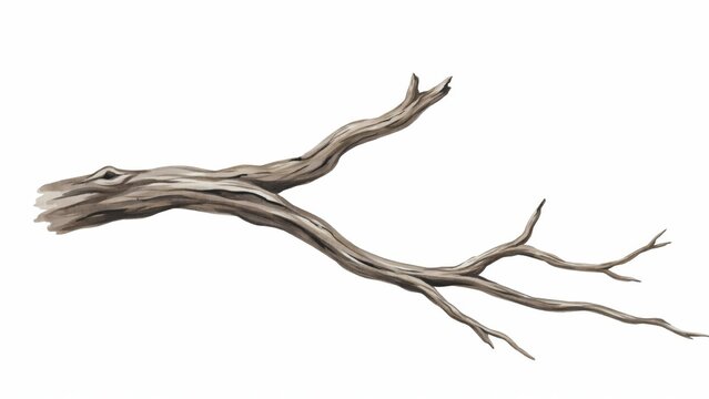 Dry dead tree branch isolated on white background