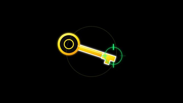 Golden Key Unlock Animation with Glowing Effect on Black Background