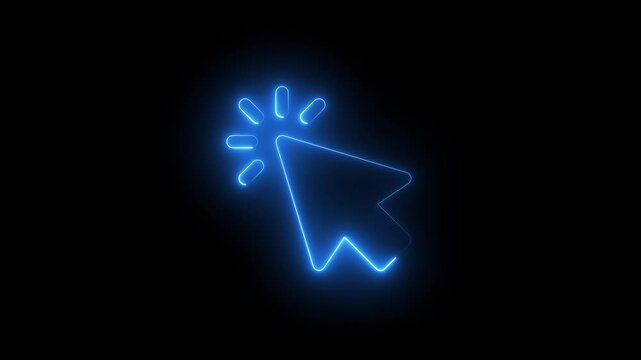 Neon glowing mouse cursor click animation with loading spinner effect pointer
